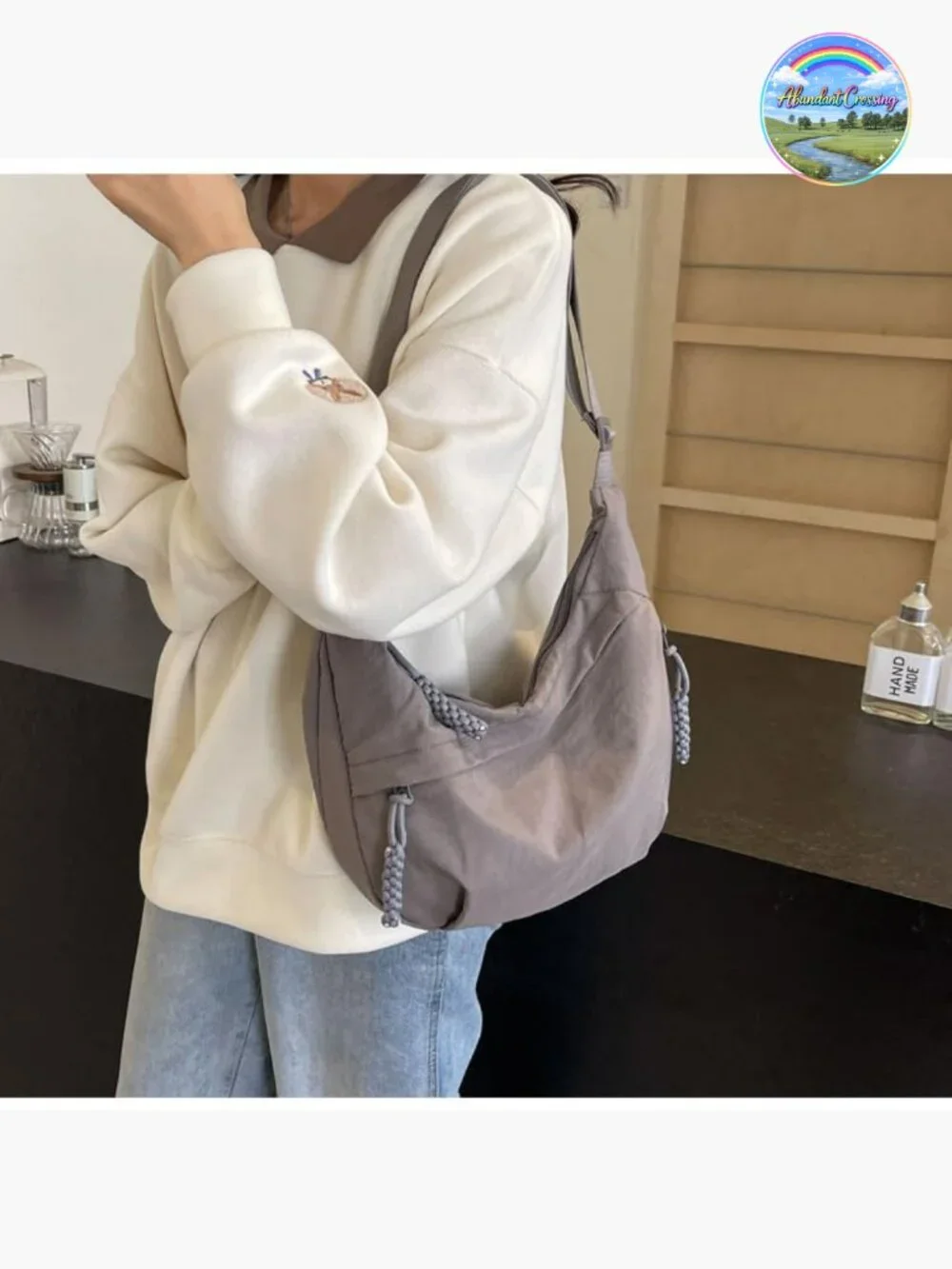 Nylon Hobo Crescent Crossbody Bag with Adjustable Strap